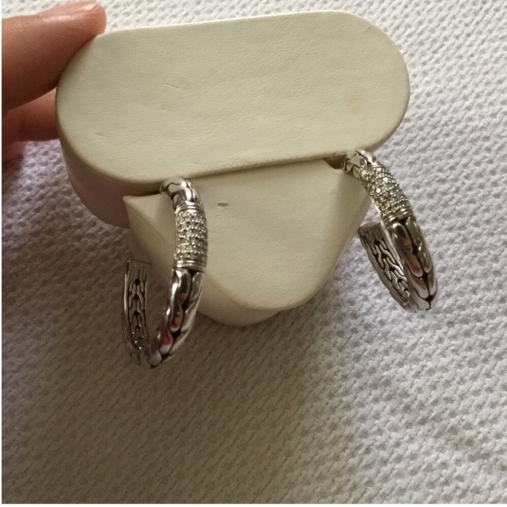 JOHN HARDY CLASSIC CHAIN DIAMOND HOOP EARRINGS STERLING SILVER 925/18K